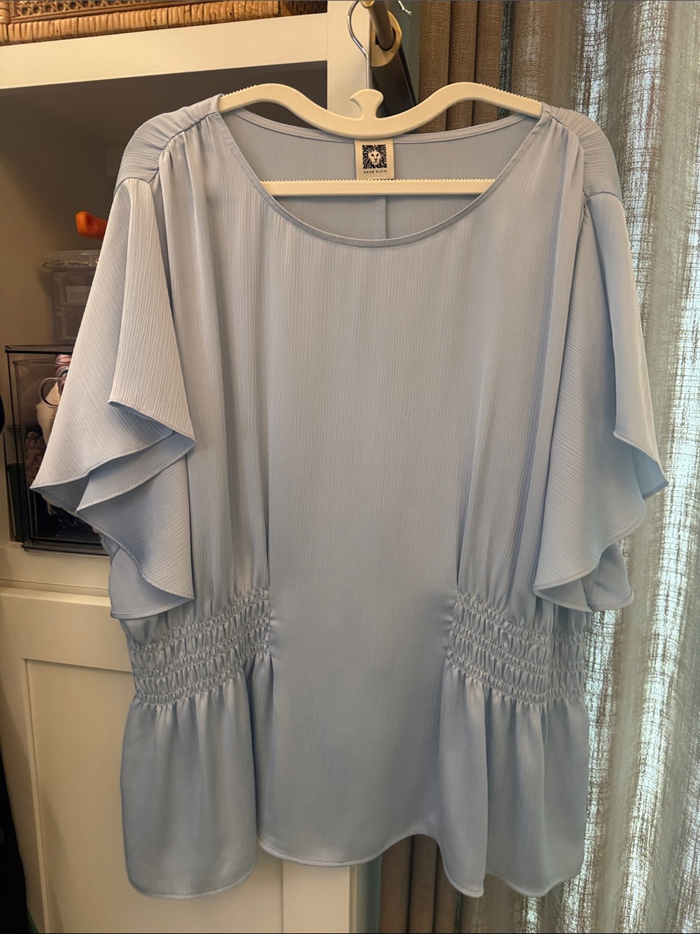Anne Klein Light Blue Ruffled Sleeve Blouse